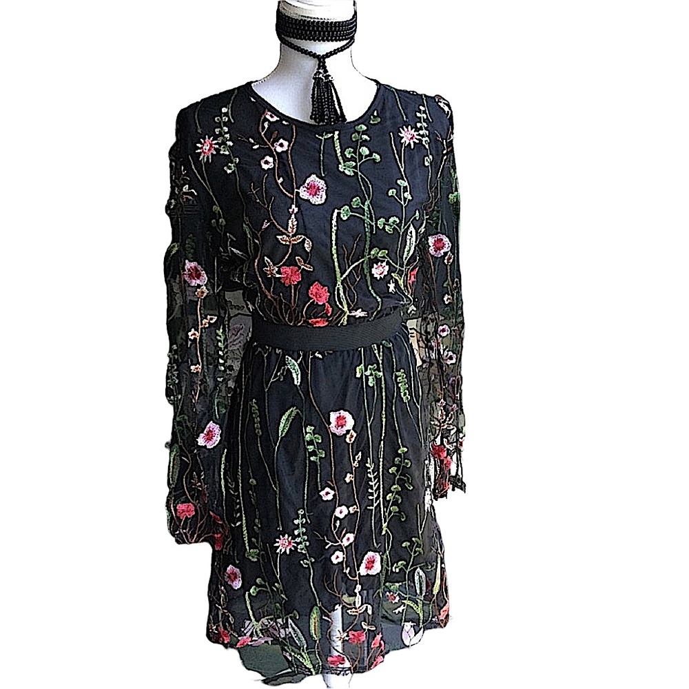 Floral Embroidered & Sheer Dress. B11